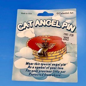 Cathedral Angel Cat Push Pin Tack Halo & Wings Pewter & Gold Tone Metal USA New